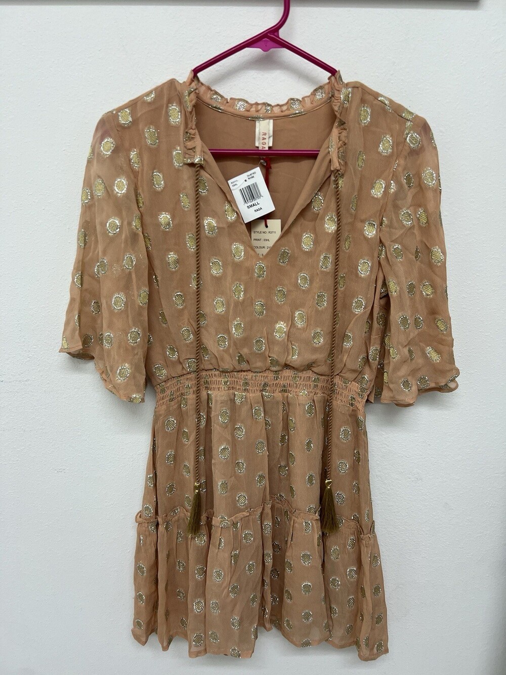 New Raga Kenna Metallic Dot Mini Dress Sparkle Tassel Womens Size S